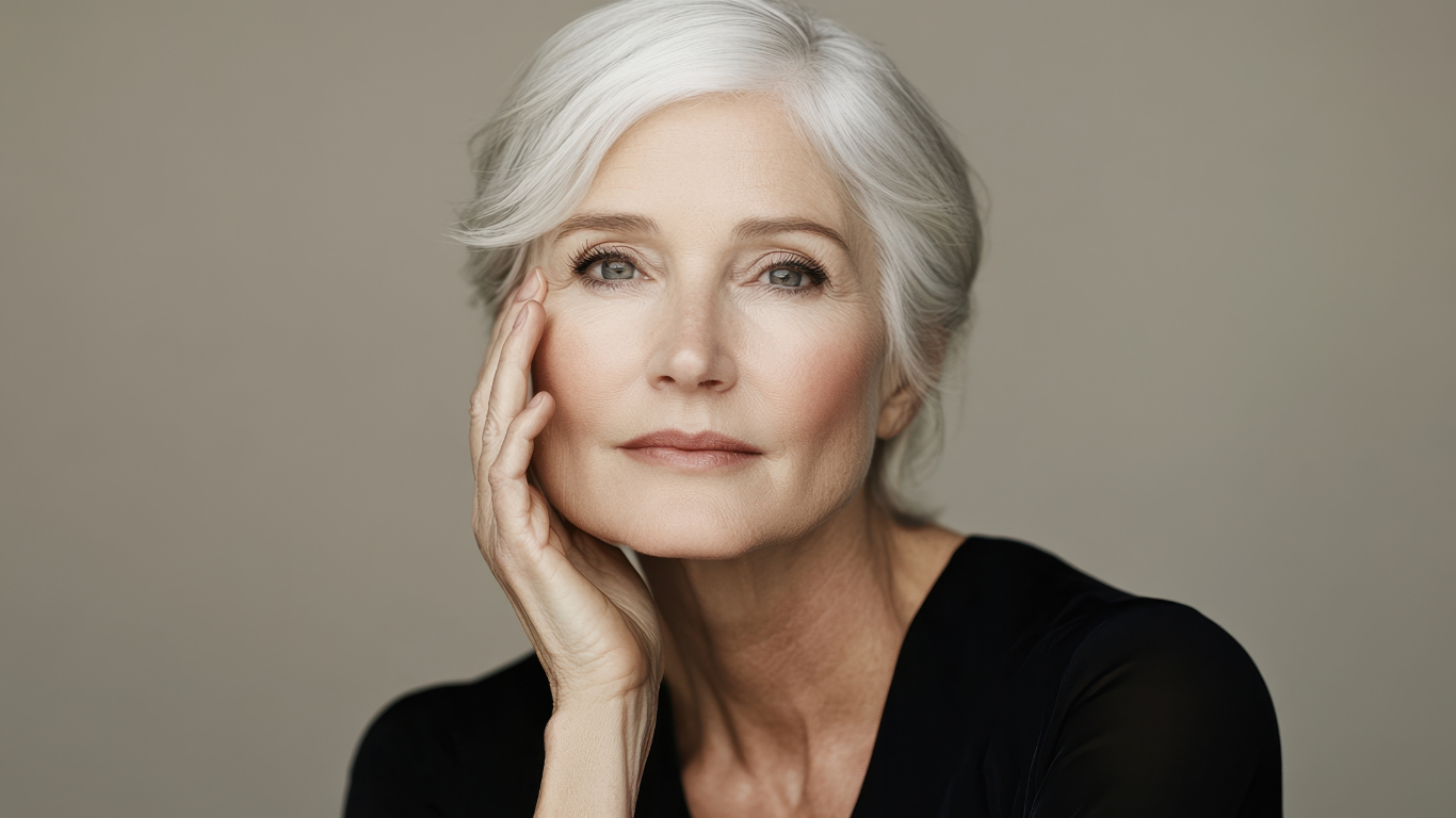 Woman with wavy hair in white blouse.