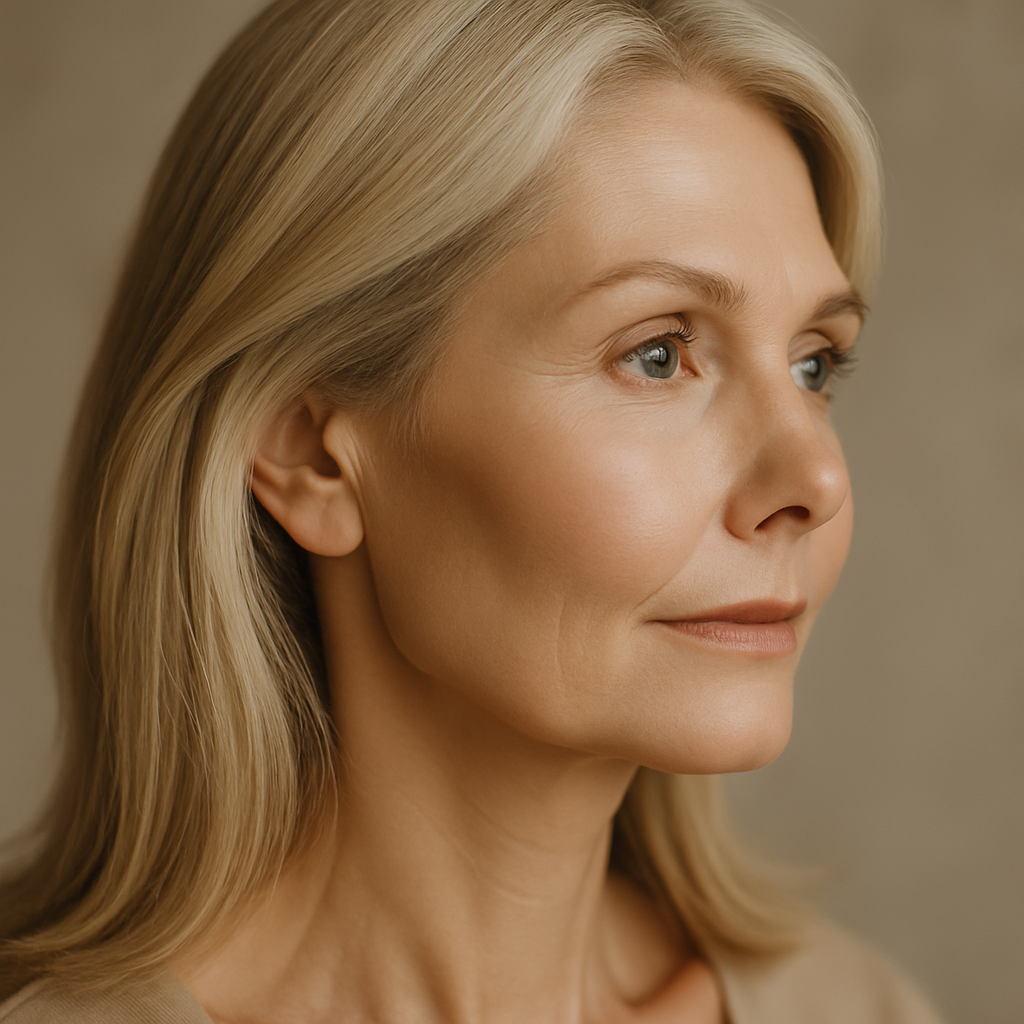 Portrait of a woman with blonde hair.