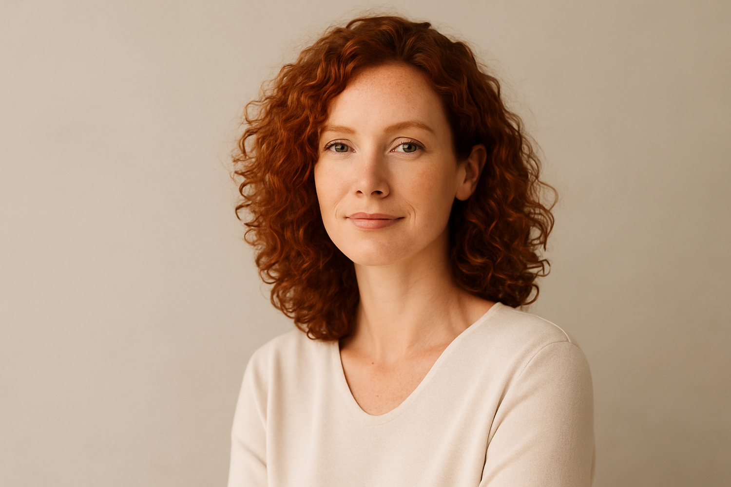 Woman with dark hair, wearing a light shirt.