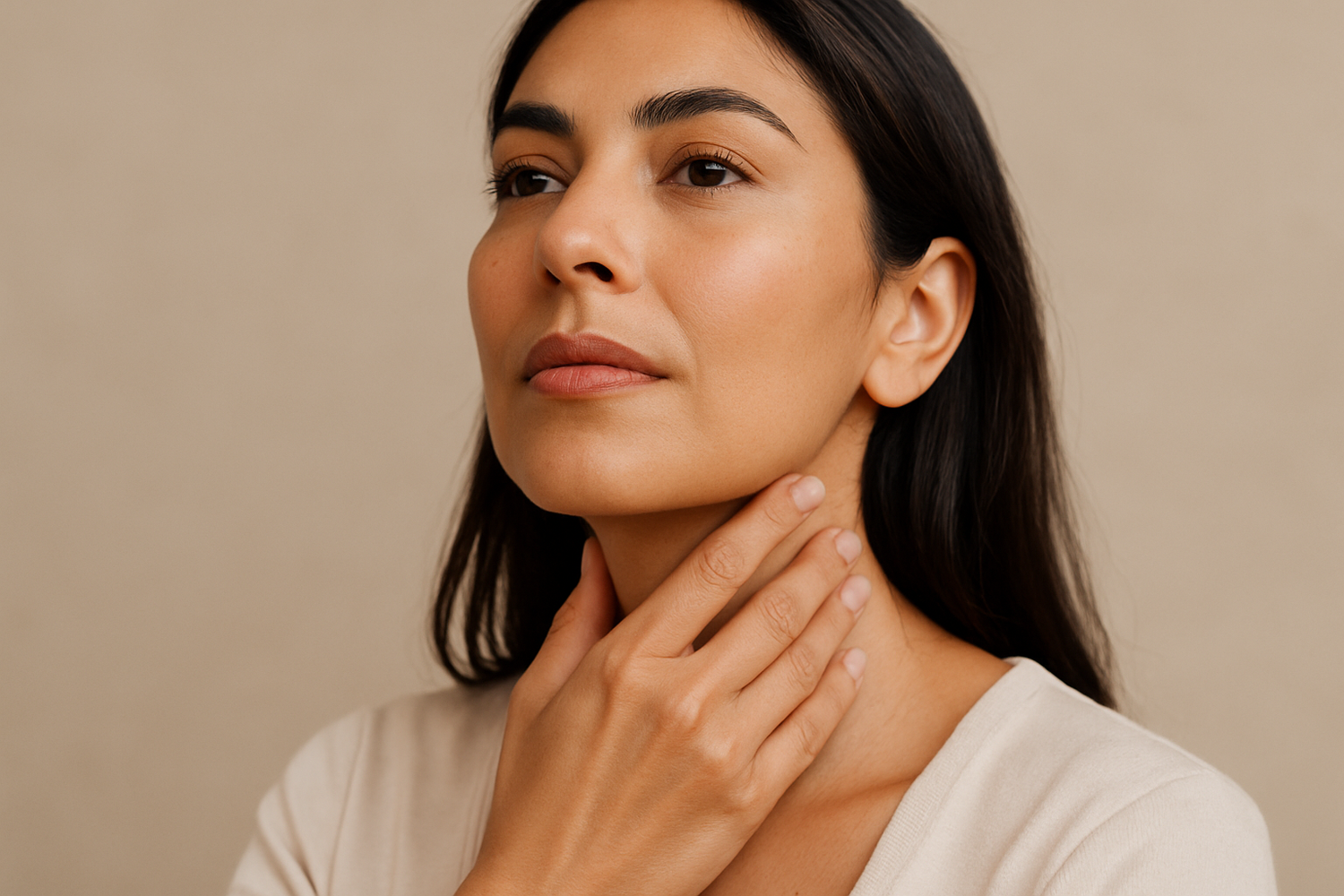 Smiling woman with curly hair and white top.