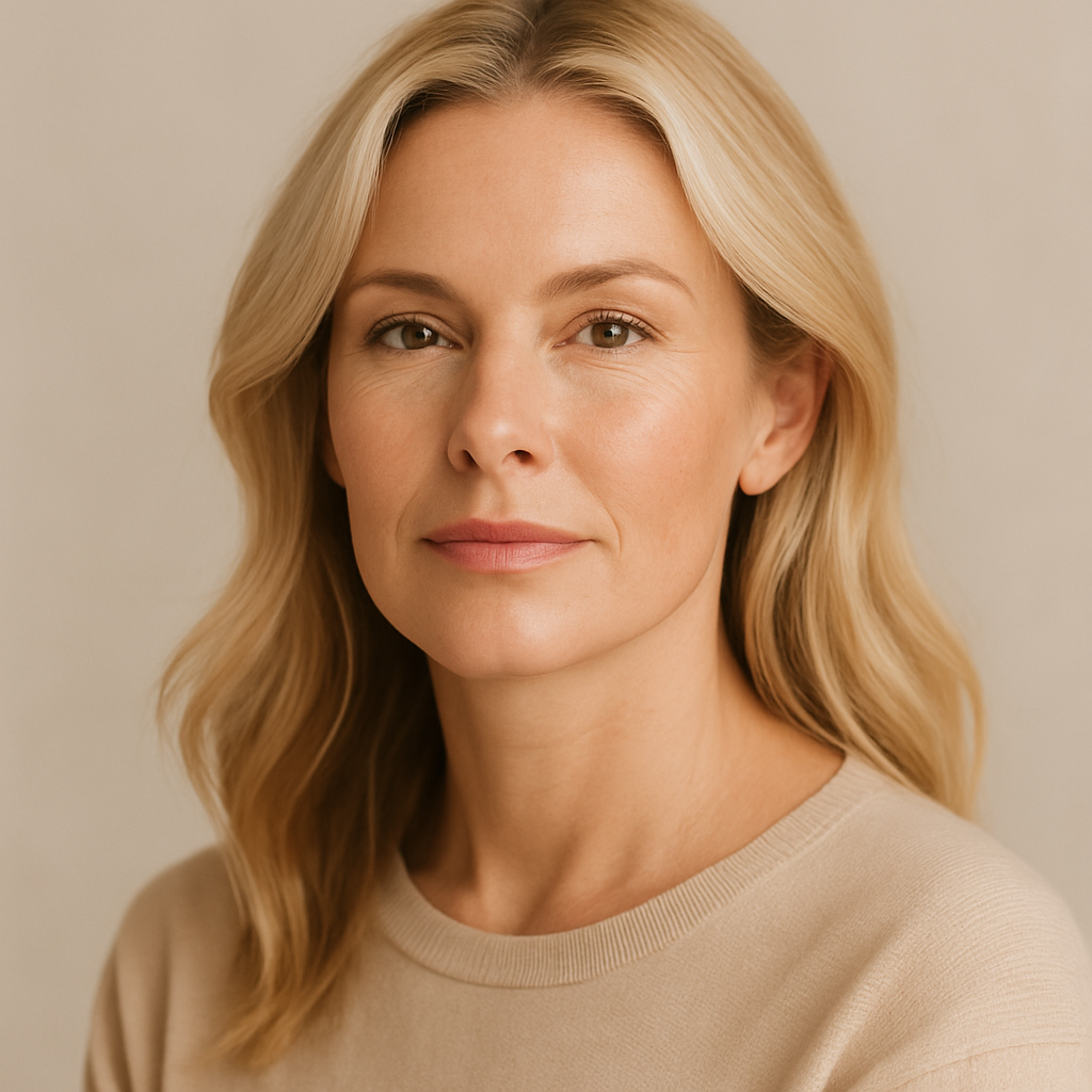 Portrait of a woman with dark hair and makeup