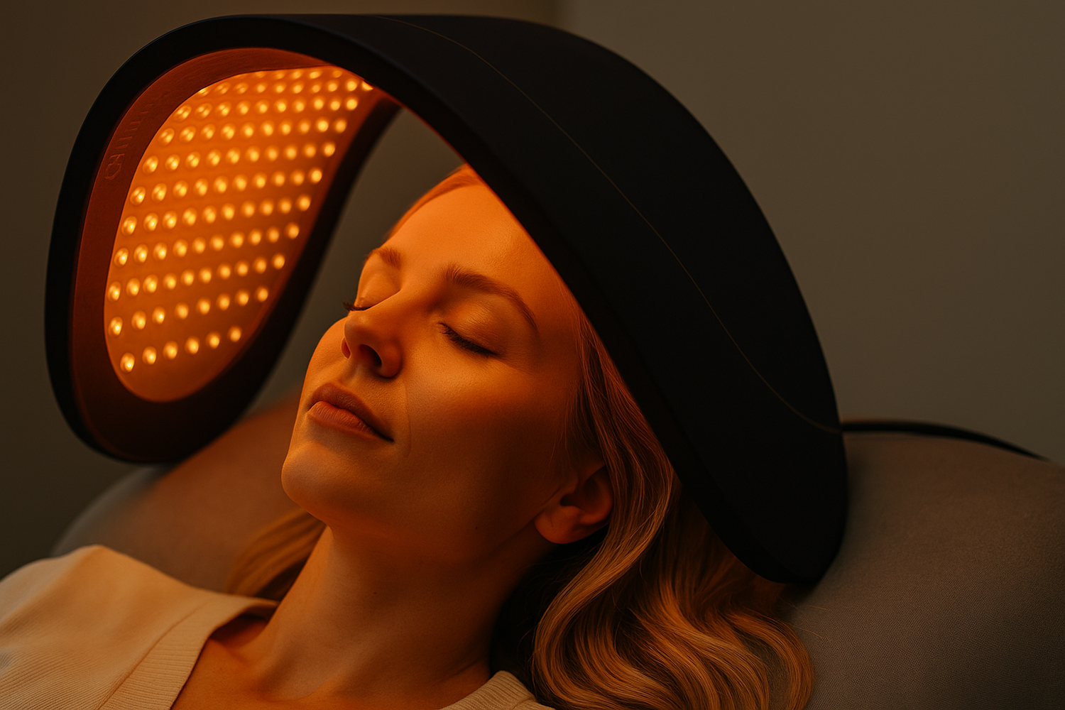 Woman with light makeup and sleek hairstyle.