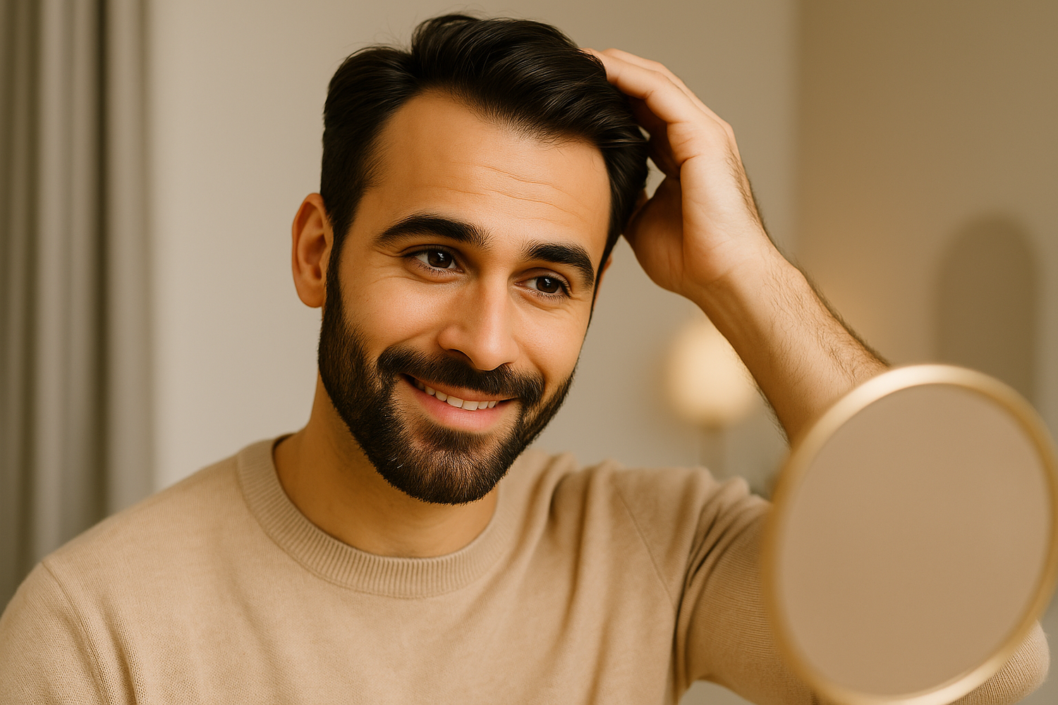 Young woman with wavy hair looking thoughtful.
