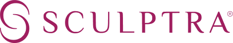 Sculptra logo in purple and white colors