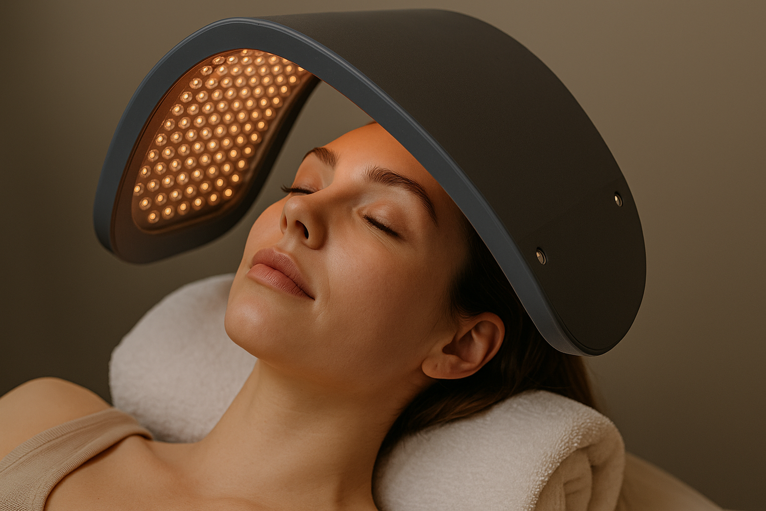 Woman touching her face, evaluating skincare routine.