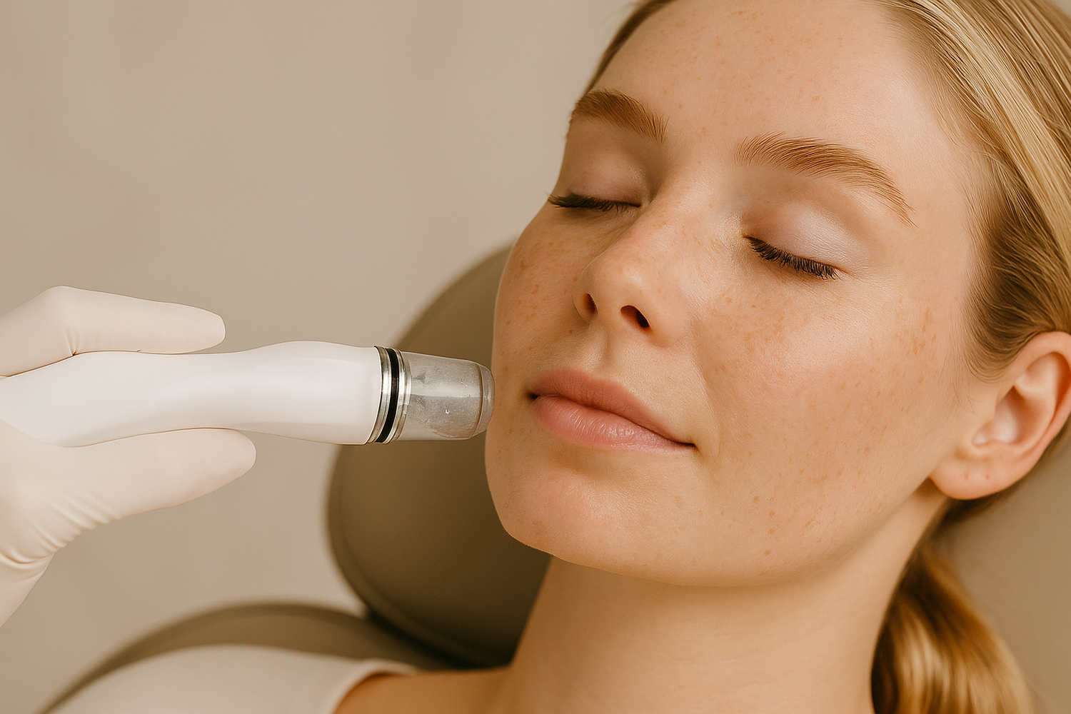 Smiling woman with long blonde hair in office.