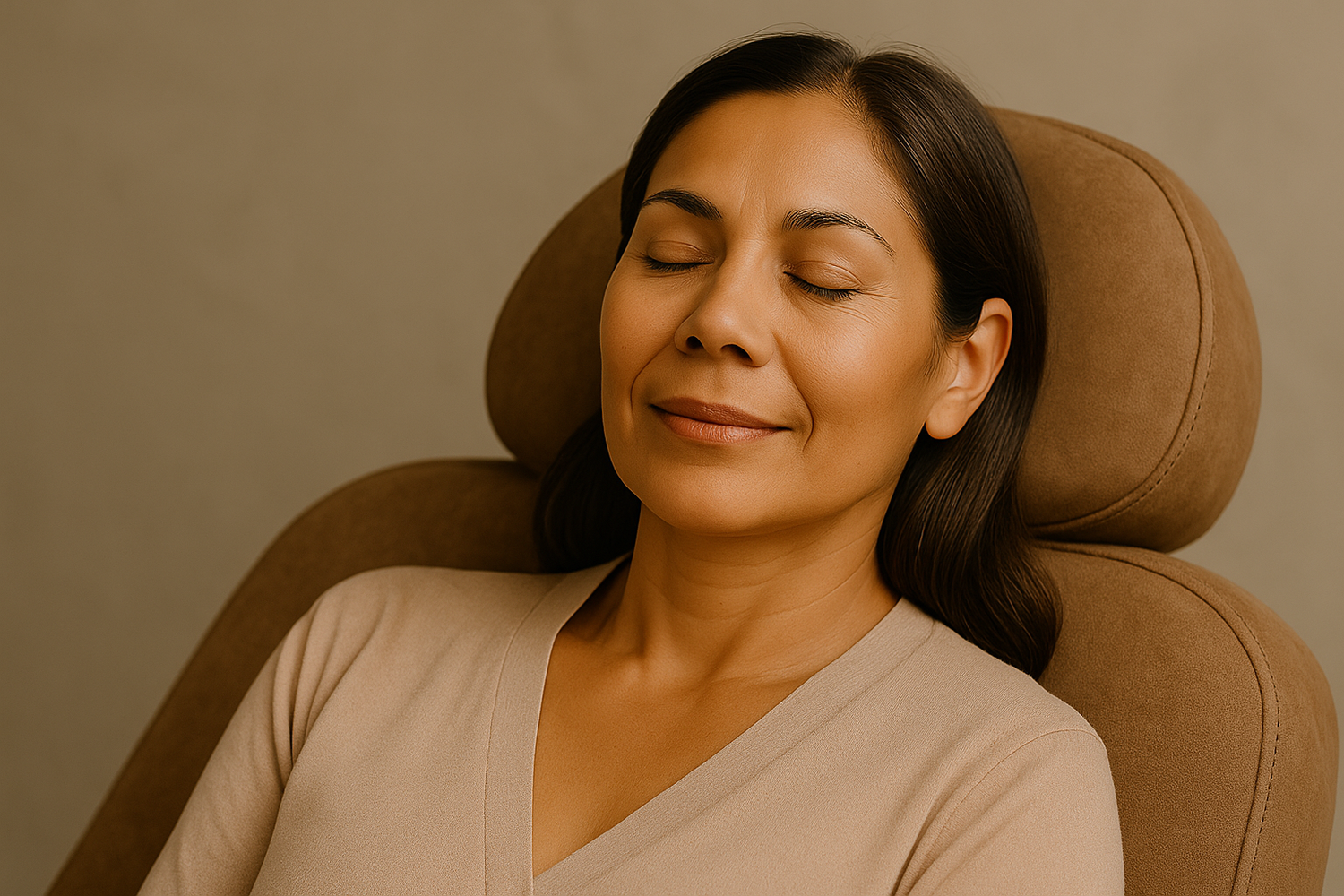 Smiling woman in professional attire, casual setting.
